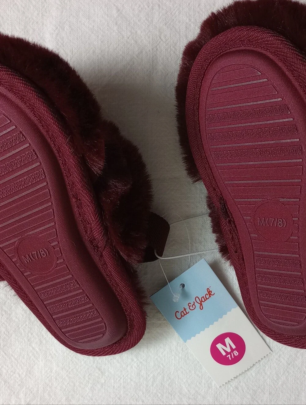 Cat & Jack Burgandy Faux Fur Slippers with Velvet Bows